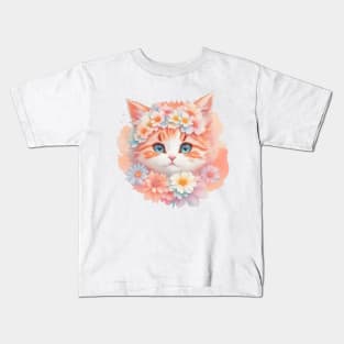 Vivid Kitten Dreams: Ragamuffin's Floral Wonderland Kids T-Shirt